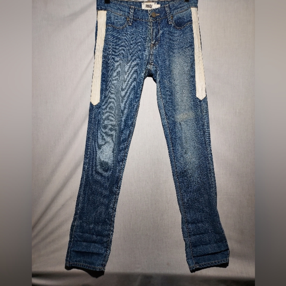 Paige Jimmy Jimmy Skinny women's jeans with white leather accents‎ US size 24